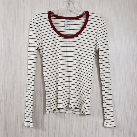 Joie Tayanita long sleeve scoop neck striped ribbed top woman's size small - Picture 3 of 8